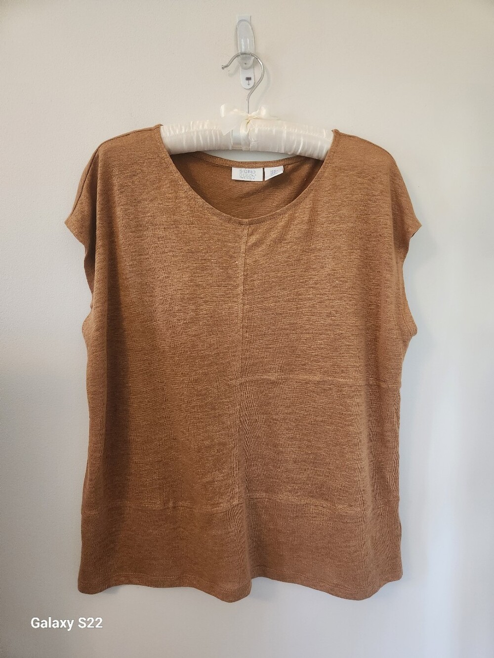 Sigrid Olsen Camel Brown Cap Sleeve 100% Linen Knit Tank Top